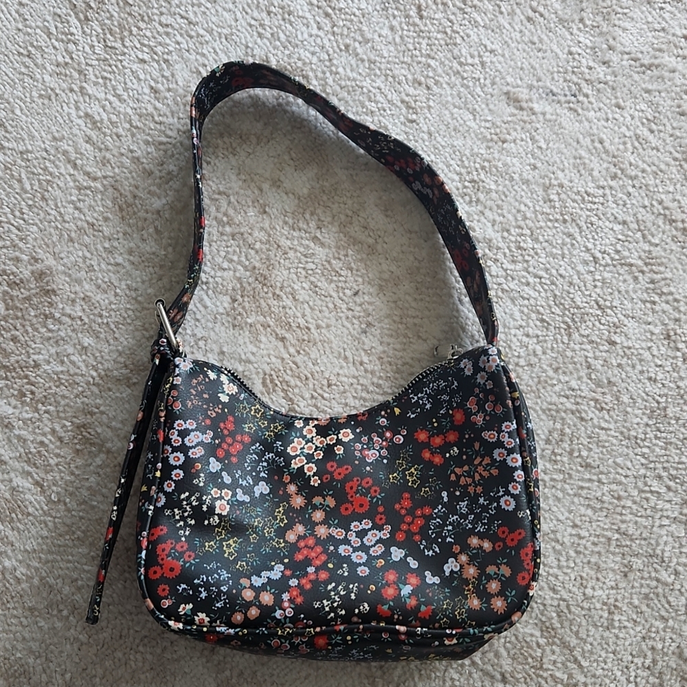 Vegan Leather Black Floral Purse
